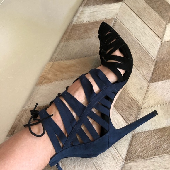 Zara blue and black suede heels size 10 - Picture 2 of 14